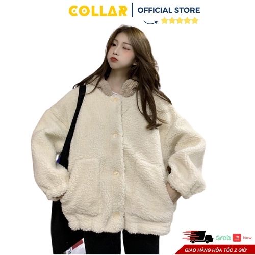 Áo khoác lông nữ COLLAR màu trắng trơn mũ tai gấu cute đáng yêu form rộng thời trang trẻ trung năng động