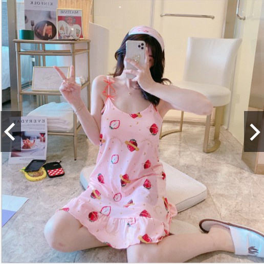 Váy ngủ hai dây sexy mặc nhà, đầm ngủ thun cotton hoạt hình mềm mịn có đệm ngực dễ thương, thoáng mát Latozia BĐN07