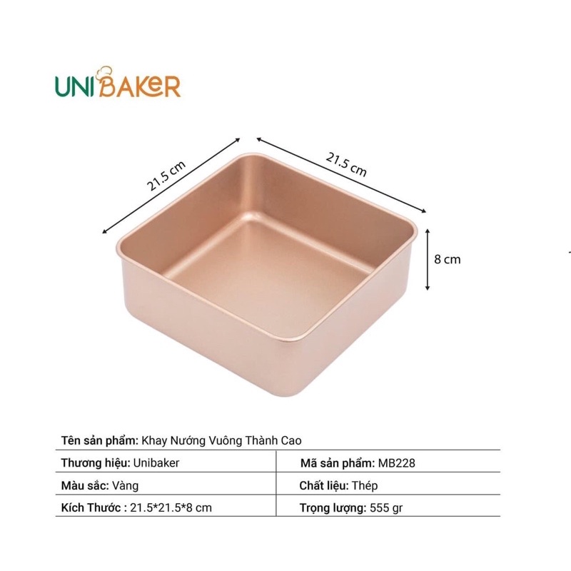 KHAY NƯỚNG UNIBAKER  VUÔNG THÀNH CAO 21,5x21,5x8cm