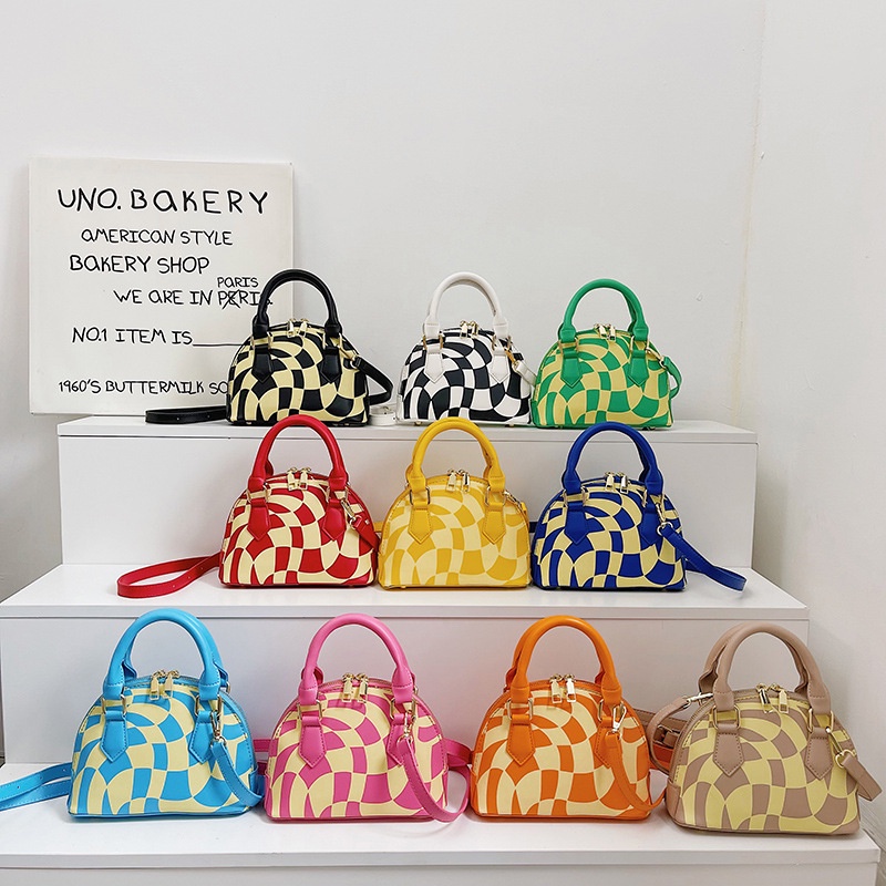 Túi Đeo Chéo Hình Vỏ Sò Họa Tiết Kẻ Sọc Phong Cách Hàn Quốc Cho Nữ