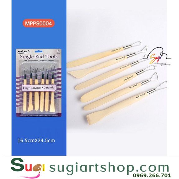 Dụng cụ làm đất sét Mont Marte 6 cây - Bộ dụng cụ làm đất sét tự khô -  Single End Tools 6PC [ Sugi art shop]