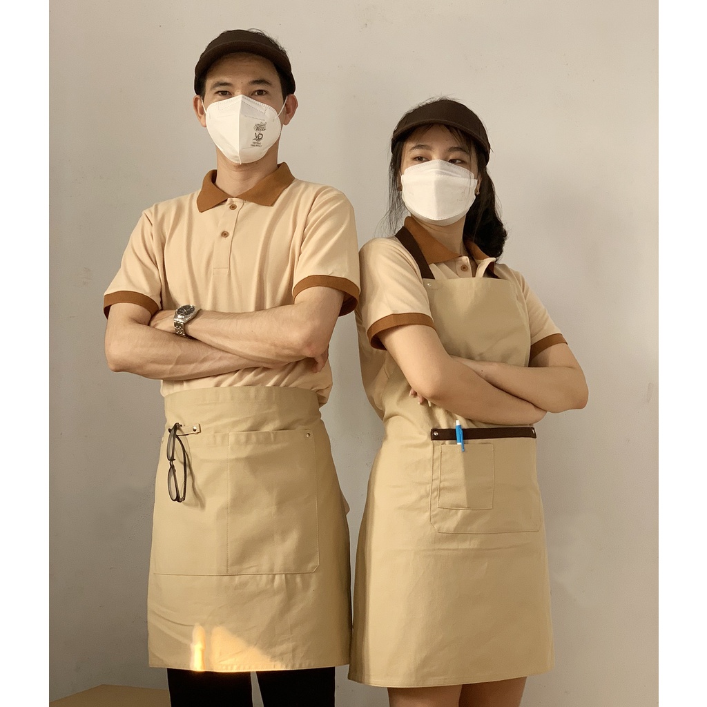 Áo Thun Polo Đồng Phục Màu Kem Bo Màu Bò Áo Thun Nam Nữ Vải Cá Sấu Phục Vụ Quán Cafe/Nhà Hàng