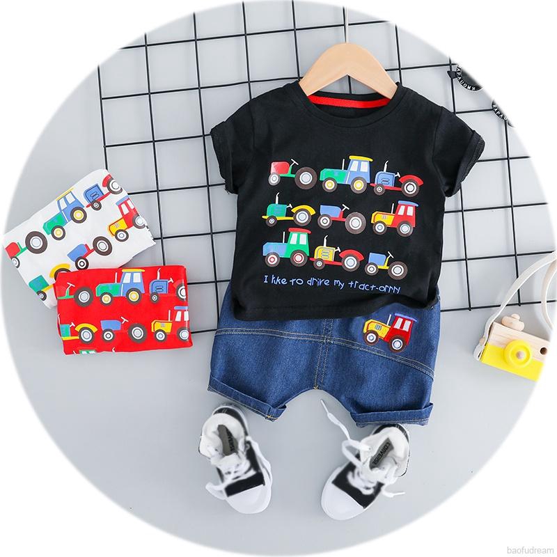 Set áo thun ngắn tay cổ tròn + Quần short đáng yêu cho bé trai