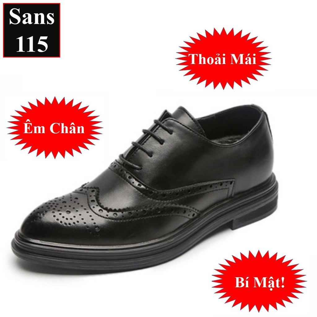 Giày da nam độn đế 10cm Sans117 da bò thật giầy tây công sở tăng chiều cao 8cm