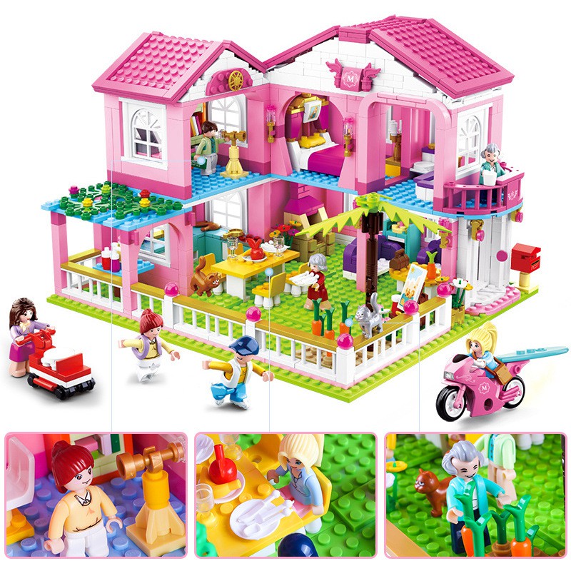 (sẵn) Đồ chơi xếp hình lắp ráp Đồ chơi lego bé gái lego friends mô hình biệt thự gia đình 896 mảnh 6 người sluban B0721