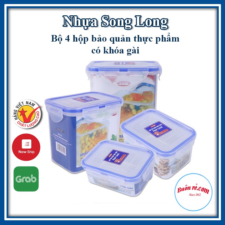 Bộ 4 hộp bảo quản thực phẩm Four Lock SONG LONG có khóa cài (MS: 2503, 2504, 2505, 2506) – Buôn Rẻ