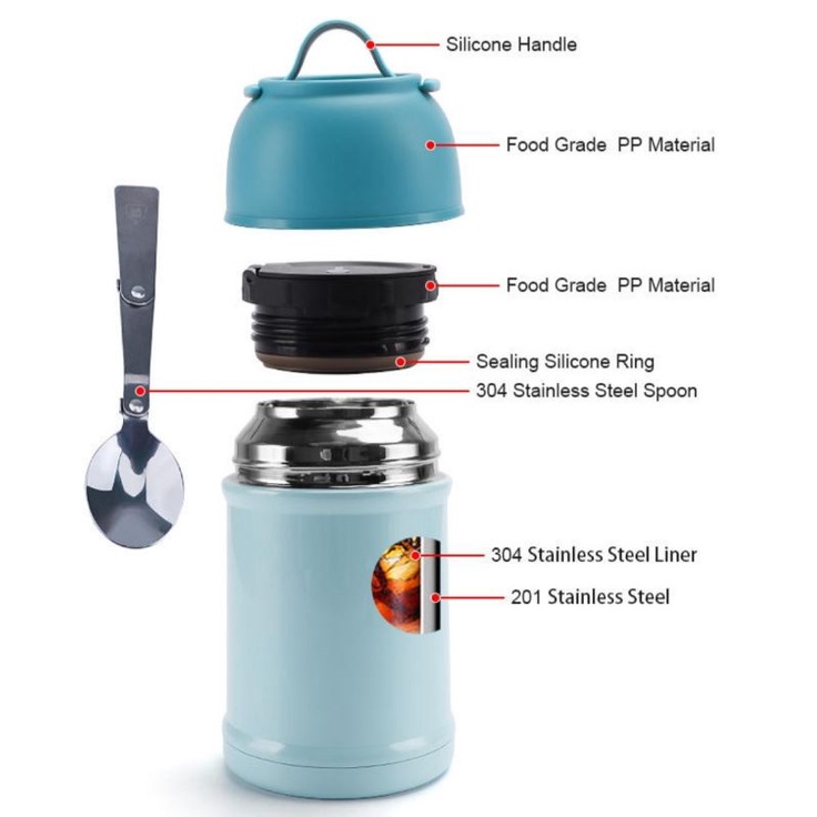 Bình giữ nhiệt, bình ủ cháo 700ml 947 OKADI inox 304 nắp hình bát kèm thìa