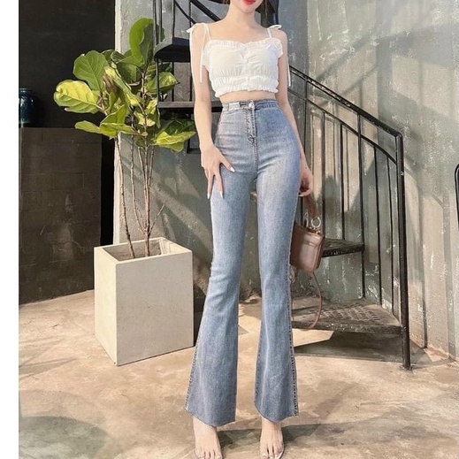 Quần Jean Ống Loe Đai Kiểu Hách Dáng ,Phong Cách hàn Quốc