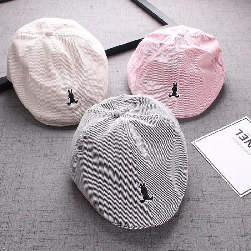 Mũ nồi cho bé trai  họa tiết thỏ xinh xắn - Mũ beret phong cách Hàn Quốc vòng đầu từ 44-50cm