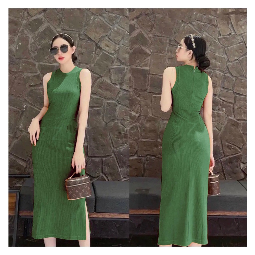 Đầm body 3 lỗ chất thun gân khóa kéo 2 size S, M V23