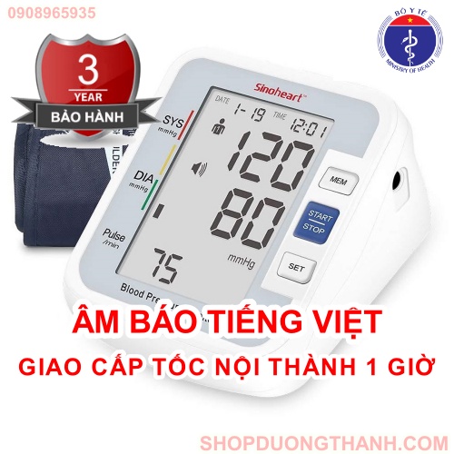 Máy đo huyết áp cảnh báo tiếng Việt công nghệ Đức Sinocare chứng nhận Bộ Y Tế