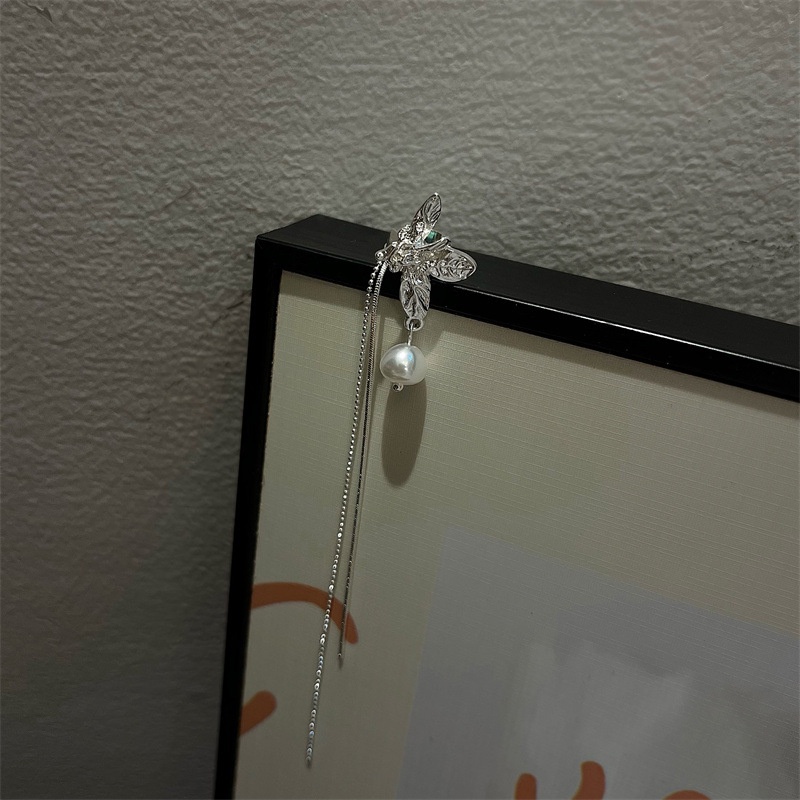 Khuyên tai kẹp vành một bên không bấm lỗ K102 bằng hợp kim mạ bạc hình bông hoa đính hạt trai dáng dài Leous Accessories