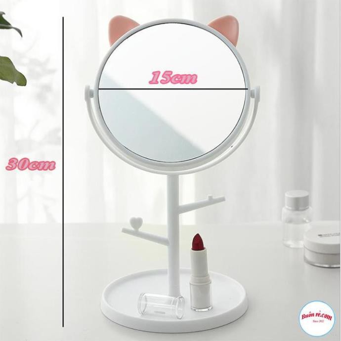 Gương Tai Mèo Mini Để Bàn Trang Điểm  Xoay 360 Độ