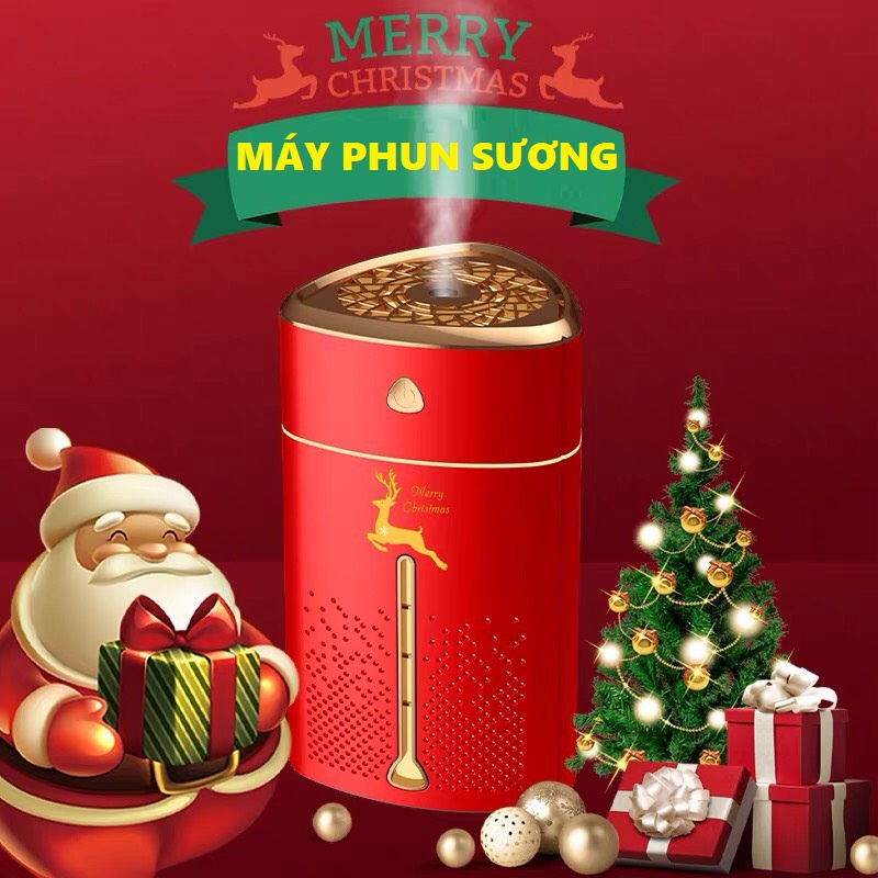 Máy Xông Tinh Dầu Dung Tích 1000ml Máy Phun Sương Khuyếch Tán Tinh Dầu MerryChristmas Tích Hợp Đèn Ngủ 7 Màu Xông Phòng