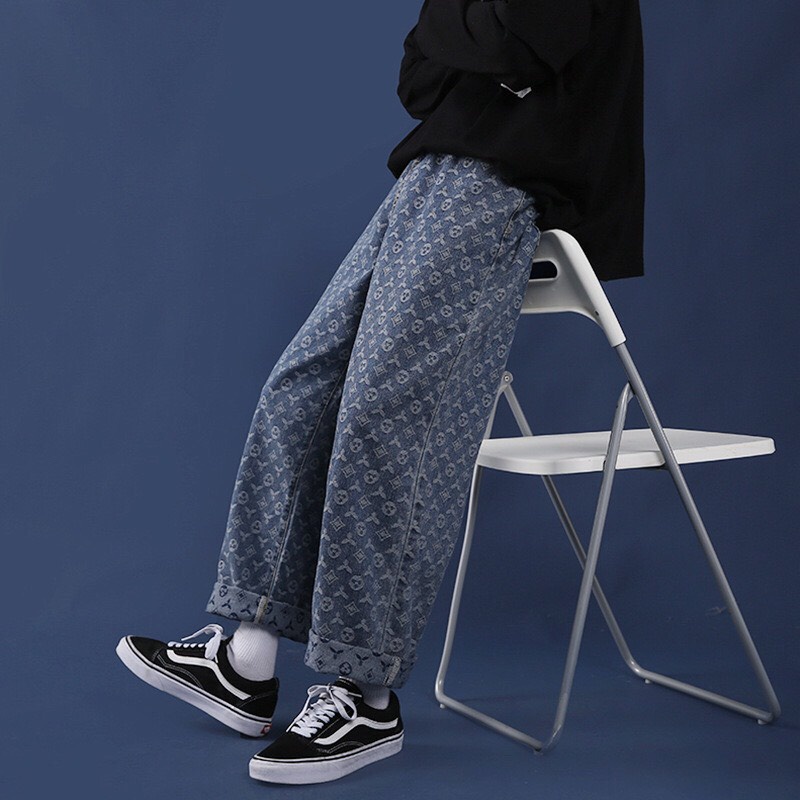 Quần Jean Baggy Nam In Họa Tiết LV Cao Cấp - ống suông rộng, ulzzang💥unisex phong cách basic tee - Hàng nhập khẩu