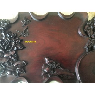 Khay trà gỗ gụ Hoa hồng cổ