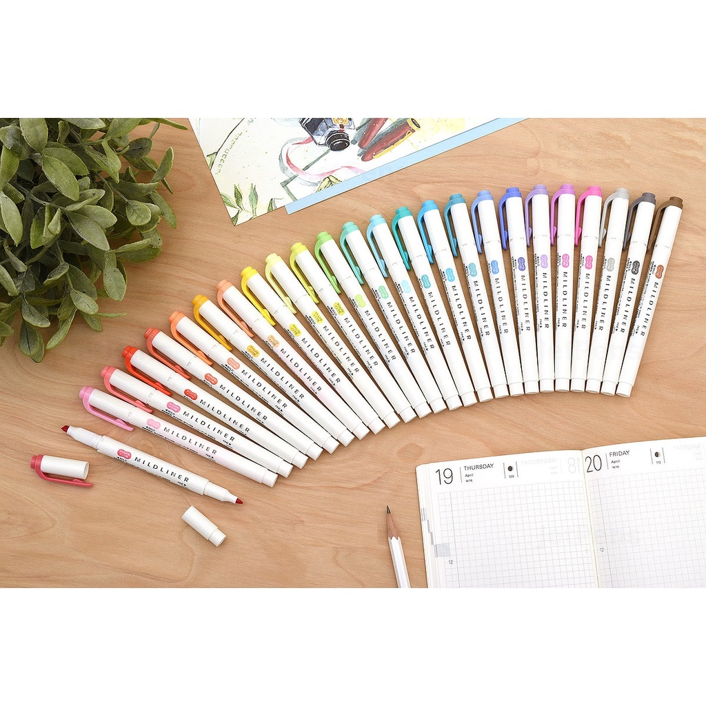 Bộ 5 bút đánh dấu hai đầu Zebra Mildliner Double-Sided Highlighter – Fine/Bold – 5 Fluorescent Set (Nhãn Hồng)