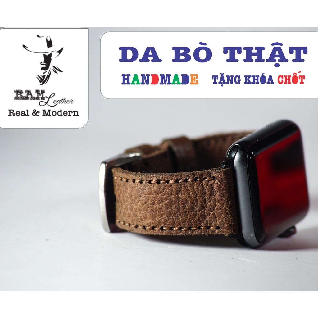 Dây đồng hồ da bò thật nâu hạt RAM Leather 1951 - tặng khóa chốt và cây thay dây