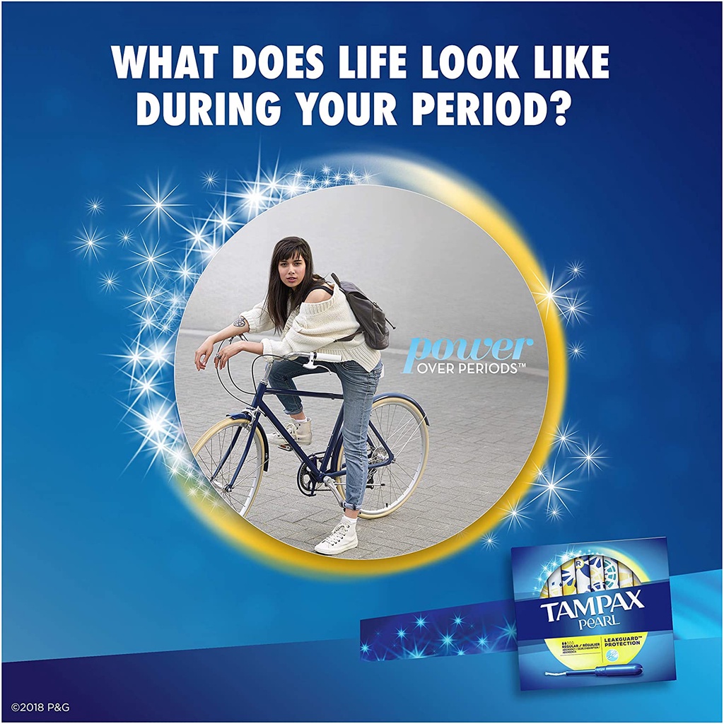 Tampax Pearl Tampon Regular Absorbency 50 miếng loại 2 giọt cán nhựa,siêu thấm không mùi