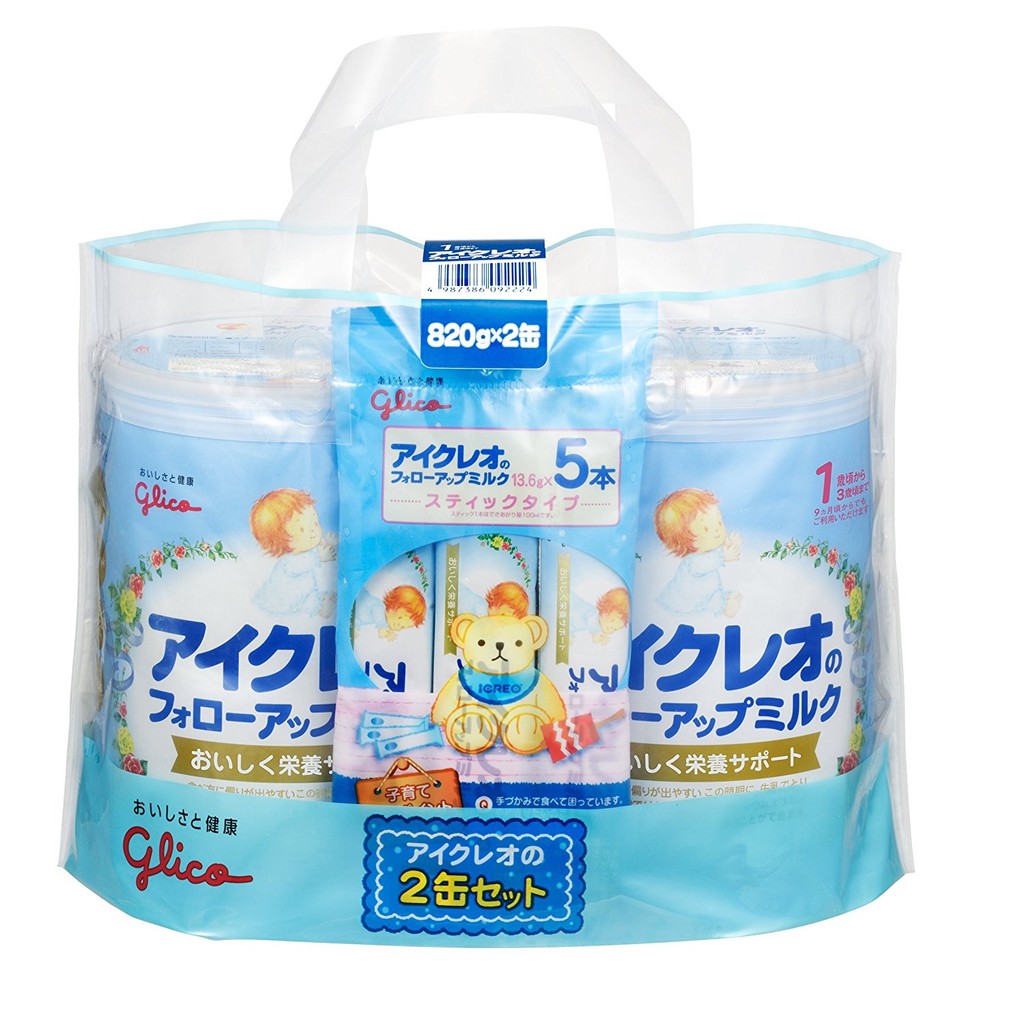 Combo 2 lon sữa Glico Icreo Số 1 (lon 820g) & 5 Thanh sữa (13.6g/ thanh)
