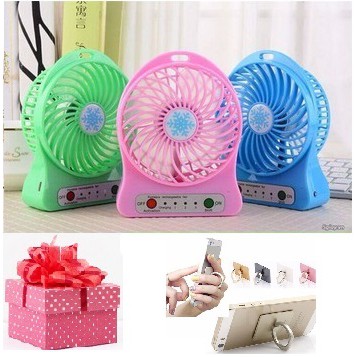 Conmbo 3 Quạt mini pin sạc 3 cấp độ có đèn Pin tặng 🎁 1 giá đở nhẫn iring 🎁