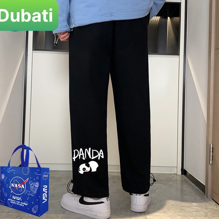 QUẦN JOGGER NAM NỮ UNISEX CHẤT NỈ DÀY DA CÁ ỐNG SUÔNG RỘNG  IN HÌNH GẤU TRÚC PANDA RÚT DÂY PHONG CÁCH HOT TREND -DUBATI