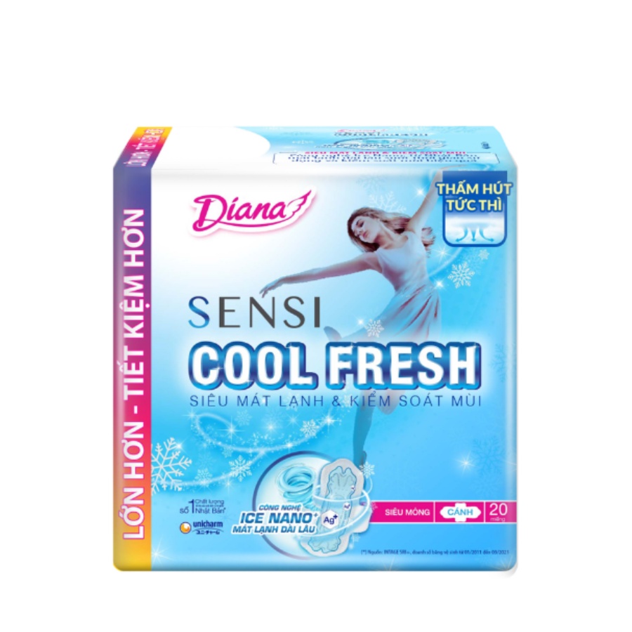 Băng Vệ Sinh Siêu Mỏng Cánh Sensi Cool Fresh 23cm Diana 20 Miếng