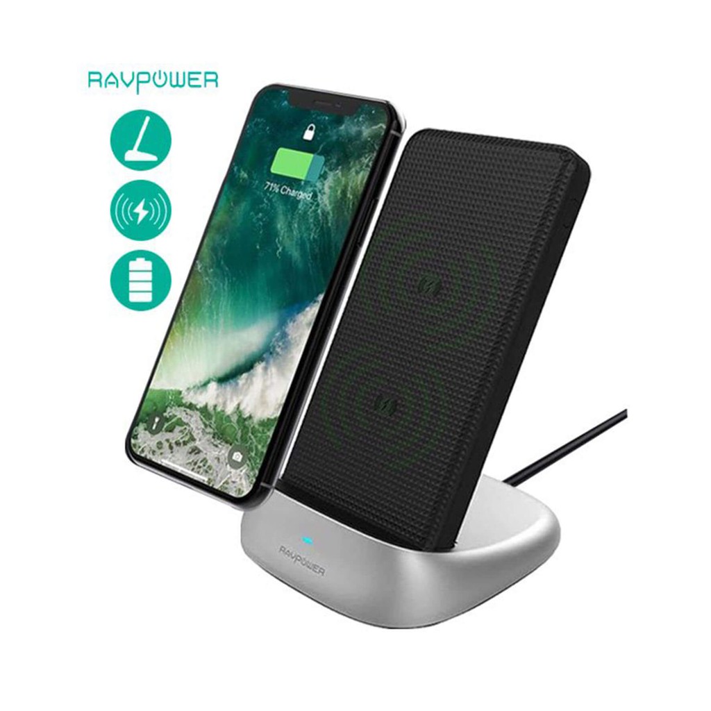 Đế sạc Không dây chuẩn Qi kiêm Pin sạc dự phòng RAVPOWER RP-PB106 5000mAh 3-IN-1