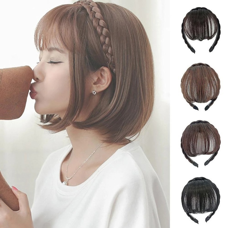 Tóc Mái Giả Bằng Sợi Tổng Hợp Kèm Băng Đô Bện Cho Nữ