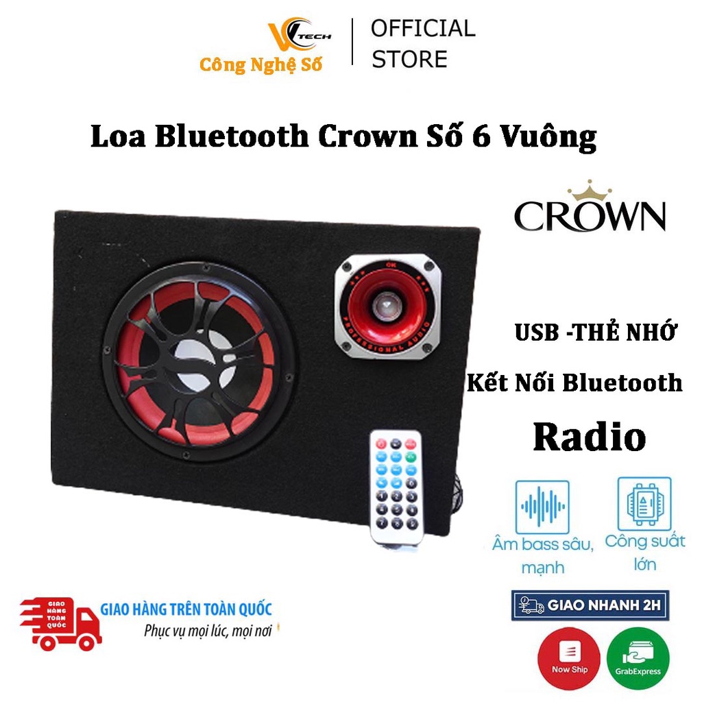 Loa bluetooth Để bàn Crown 6 Vuông Bass 16-120W đa năng USB-Thẻ nhớ-radio | Loa Nghe Nhạc Bluetooth Cao Cấp