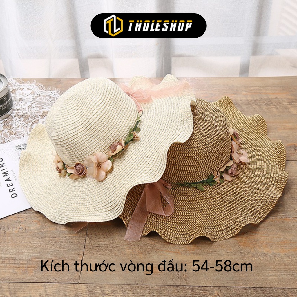 Mũ Rộng Vành - Nón Cói Đi Biển Đan Có Hoa Và Nơ Thêm Dịu Dàng, Chống Tia UV 7171