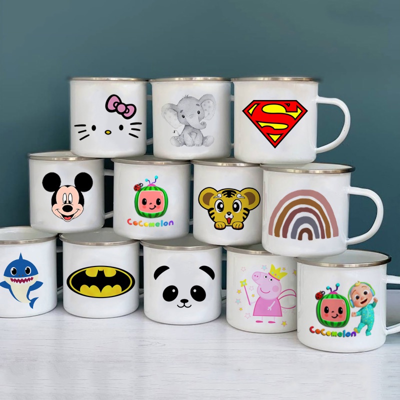Cốc Uống Nước Tráng Men Hình Chuột Mickey / Heo Peppa / Dưa Hấu / Chuột Mickey Cho Trẻ Em