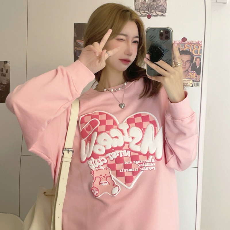 Áo Nỉ Cổ Tròn In Hình Trái Tim Ca Rô Thời Trang Dành Cho Nữ | BigBuy360 - bigbuy360.vn