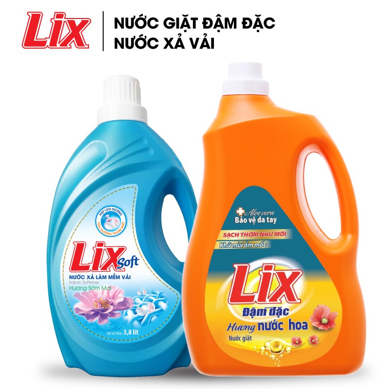 Combo 18 -  Nước giặt Lix hương nước hoa 3.6Kg + Nước xả vải Lix Soft hương sớm mai 3.6 lít - NGH10+  LSF38