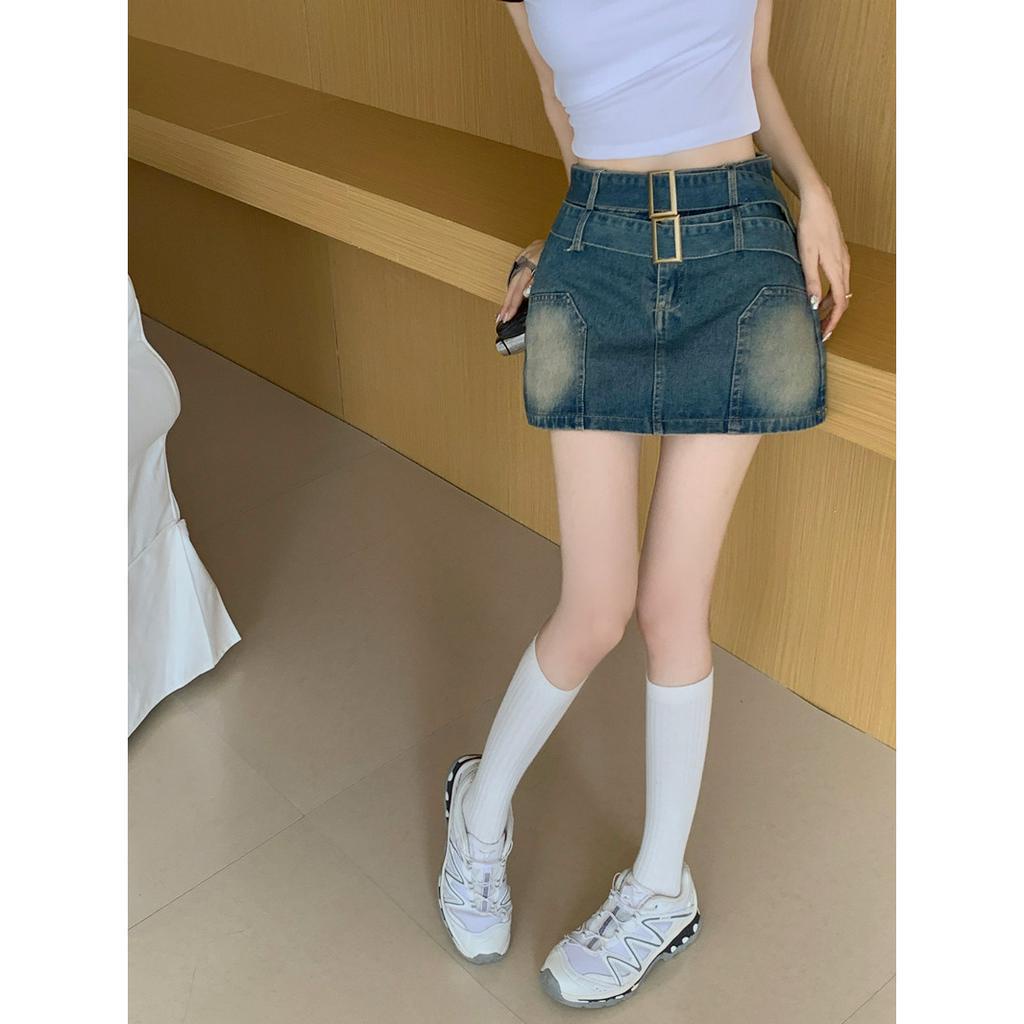 QADCOL Chân váy jean Chữ A Lưng Cao Thời Trang Mùa Hè Phong Cách Retro Mới Cho Nữ