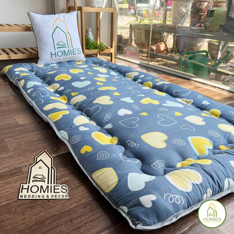 KÈM TÚI ĐỰNG - Topper Nệm Bông Xuất Nhật HOMIES Bedding & Décor cao cấp , Đệm Topper Tim Vàng, Tấm làm mềm đệm cotton mề