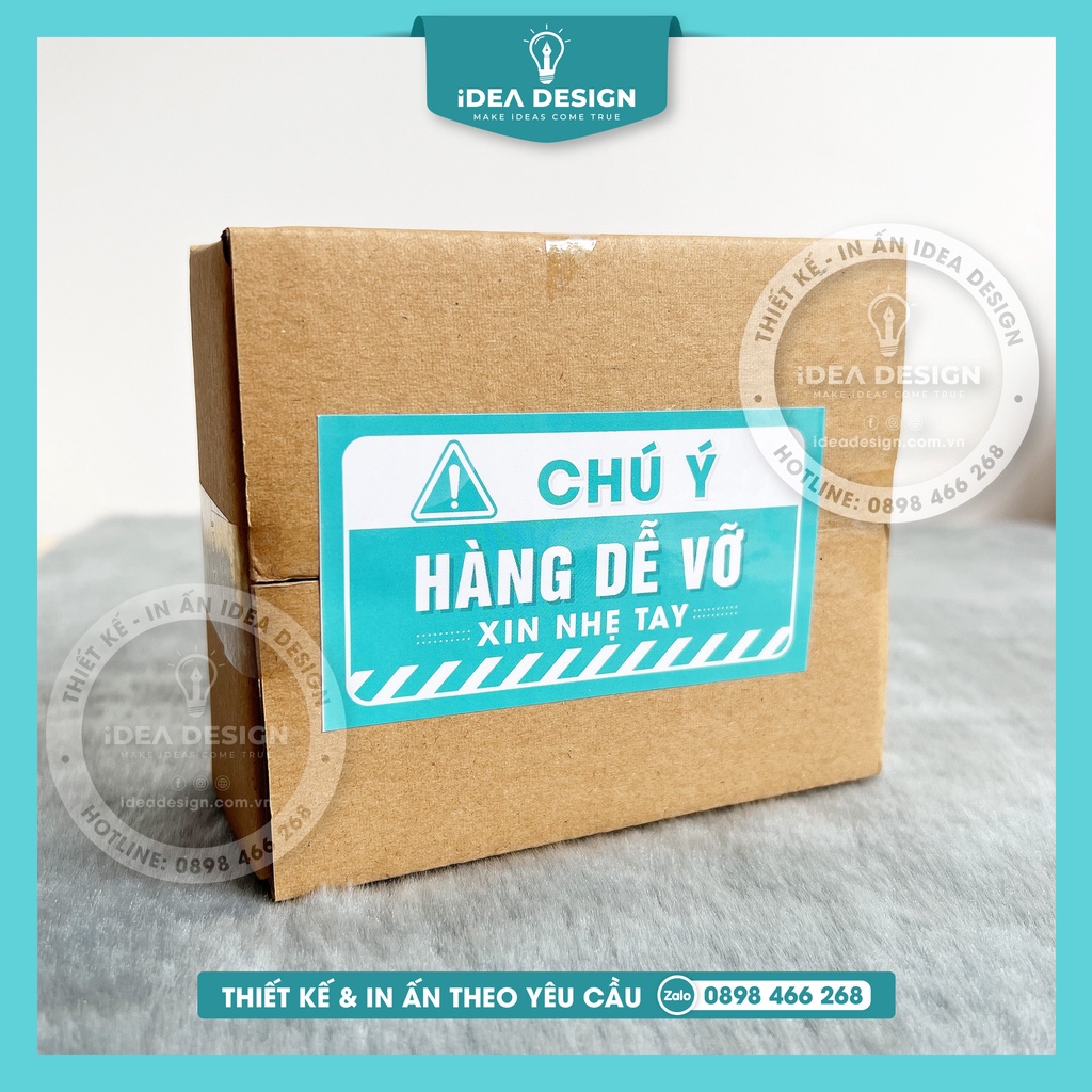 Nhãn dán lưu ý HÀNG DỄ VỠ, Sticker chú ý Hàng Dễ Vỡ Xin Nhẹ Tay có keo - Size 9x5cm - Nhiều màu trendy - iDea Design