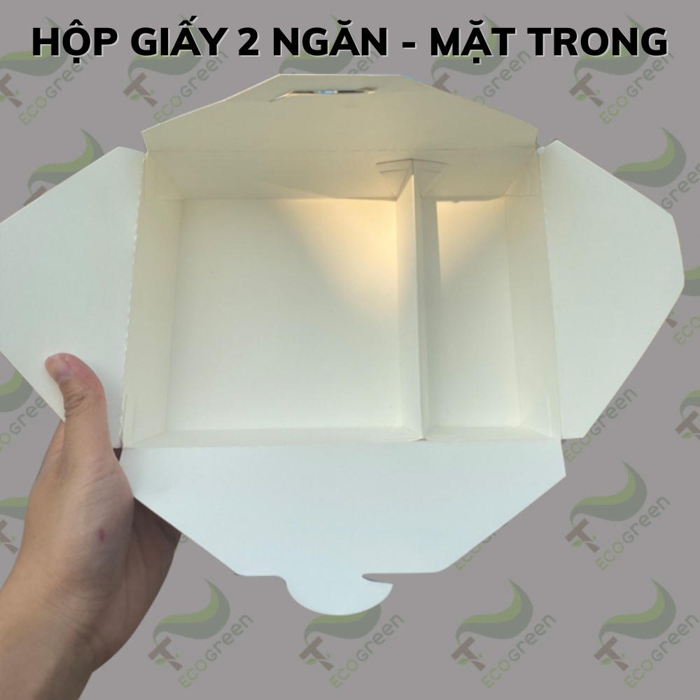 Combo 50 Hộp Giấy Chữ Nhật NẮP CHÉO 2 NGĂN Đựng Thực Phẩm Dùng 1 Lần Bảo Vệ Môi Trường - T2Ecogreen