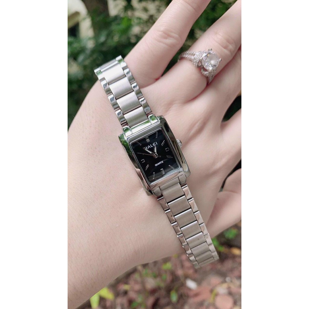 Đồng hồ Halei nữ nam vuông hàng chính hãng chống nước vô cùng đẹp đẽ, dây bạc sang trọng