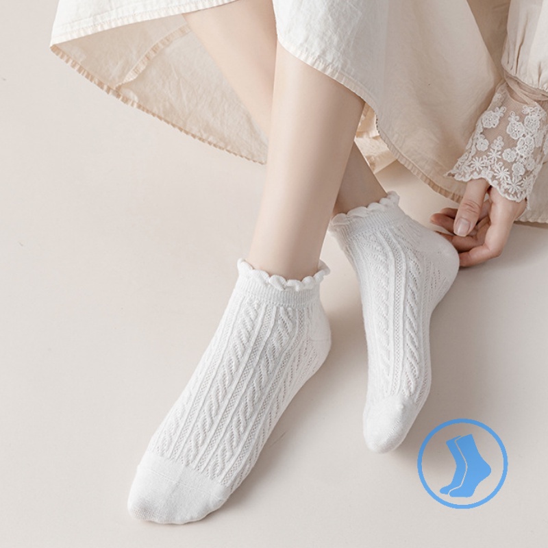 FHYL 1 Đôi Tất Chân Cotton Phối Ren Dễ Thương Cho Nữ