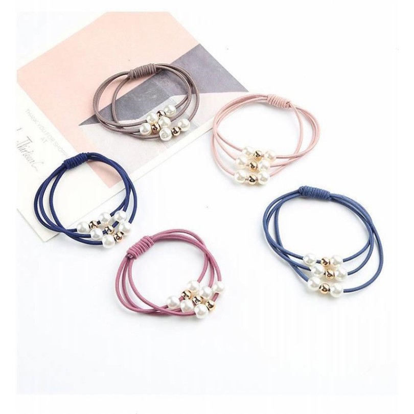 Combo 5 Chun Buộc Tóc, Dây Thun Cột Tóc Màu Kết Hạt  Xinh Xắn