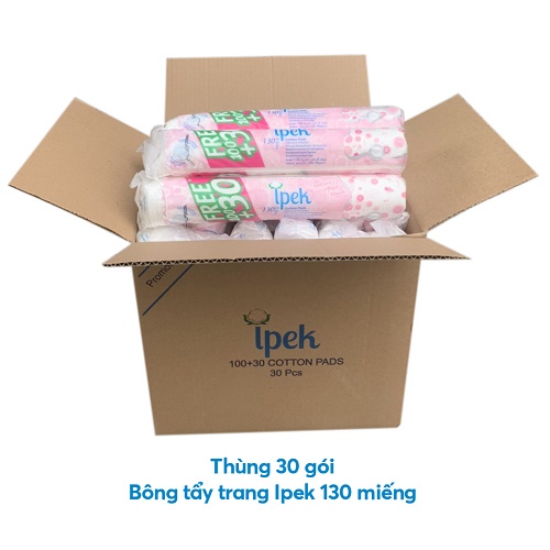 Thùng 30 gói bông tẩy trang Ipek siêu mềm mịn 100+30 miếng