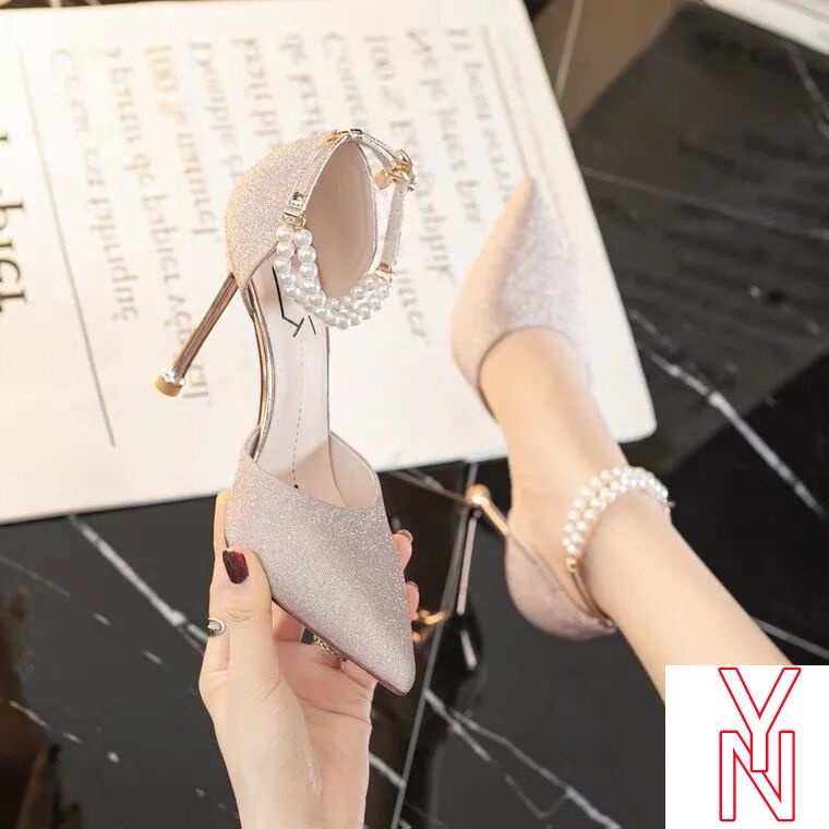 Giày Cao Gót Mũi Nhọn Quai Đính Ngọc Trai Nhân Tạo Phong Cách Pháp Thời Trang Mùa Hè Mới 2021 Dành Cho Bạn Nữ