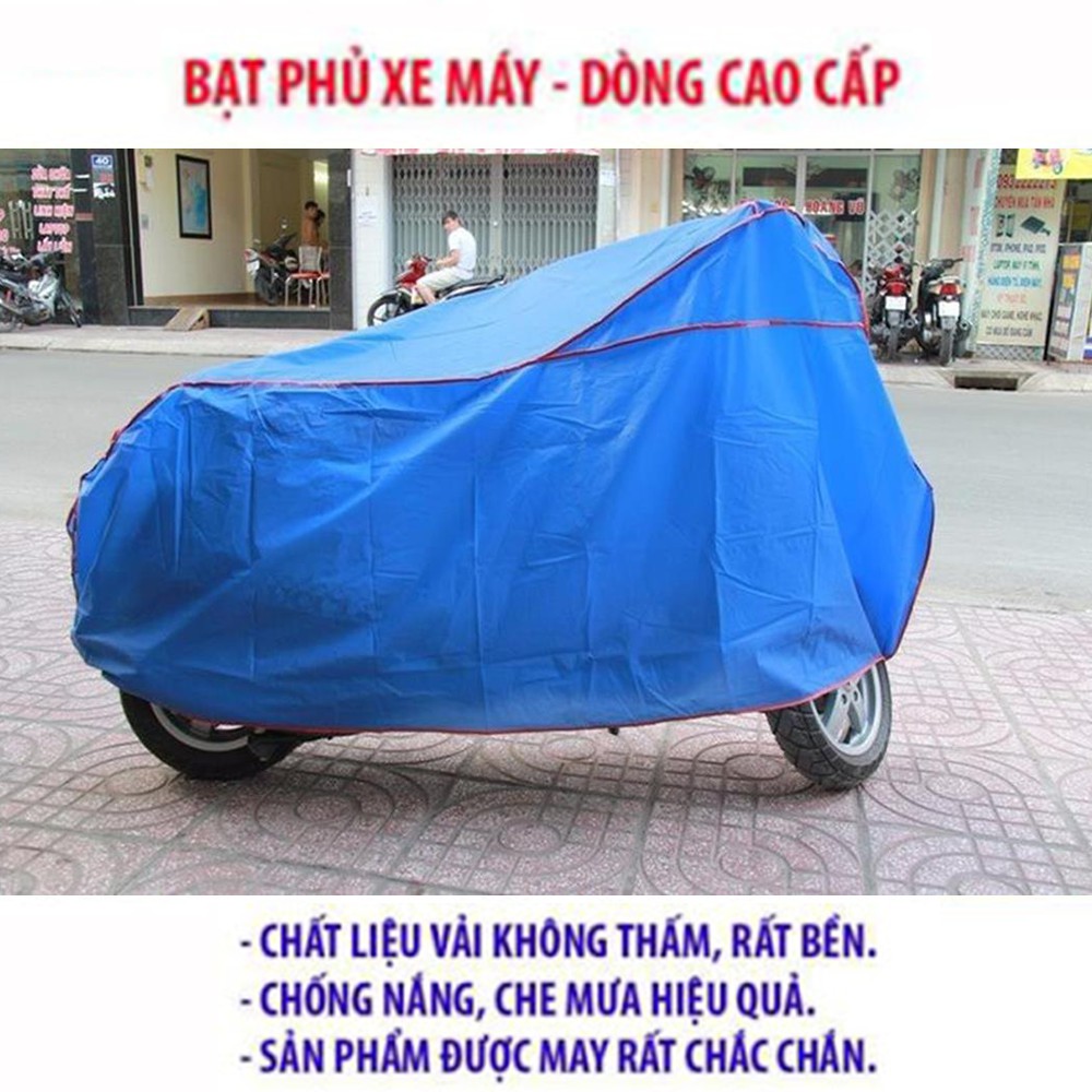 Bạt Phủ Xe Máy Chống Nắng Mưa Cao Cấp, Bạt Phủ Xe Máy Bằng Vải Dù Pha Nilon Chống Thấm Tuyệt Đối, Trùm Cả Xe