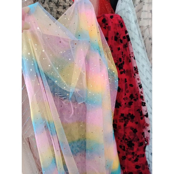 Giá sỉ Vải lưới cầu vồng trăng sao lấp lánh