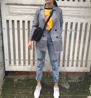 Baggy jeans nữ lưng cao rách gối