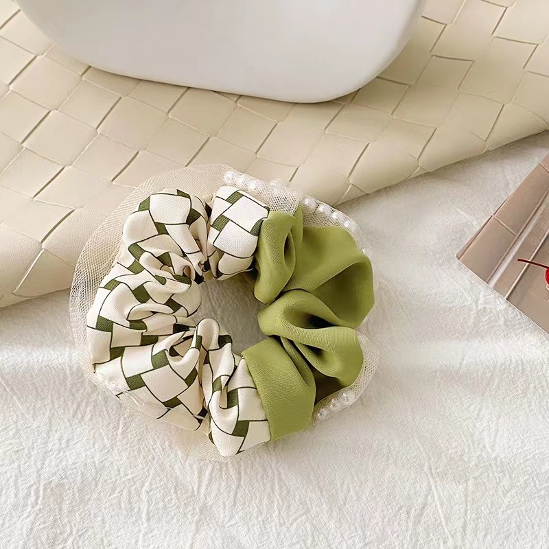 Dây Cột Tóc Bản Lớn Họa Tiết Chấm Bi Màu Xanh Lá Phong Cách Hàn Quốc Thời Trang Cho Nữ
