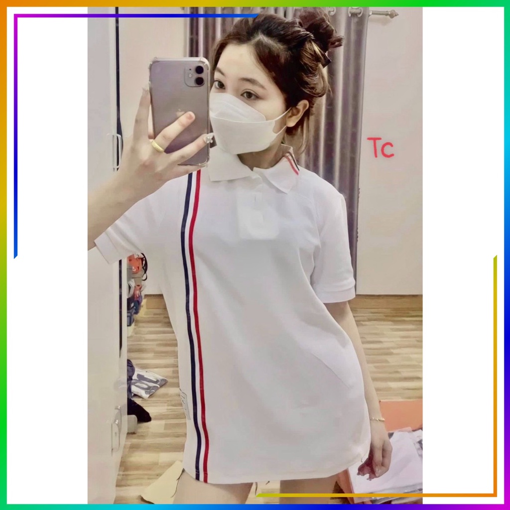 Áo phông polo nam nữ from rộng HOT 2022, Áo polo thom nữ kẻ sọc viền ngang