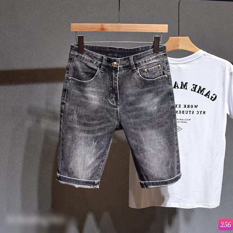 Quần Short Jean, Đùi Rin Nam Đen Xám Trơn Co Giãn 4 chiều M79