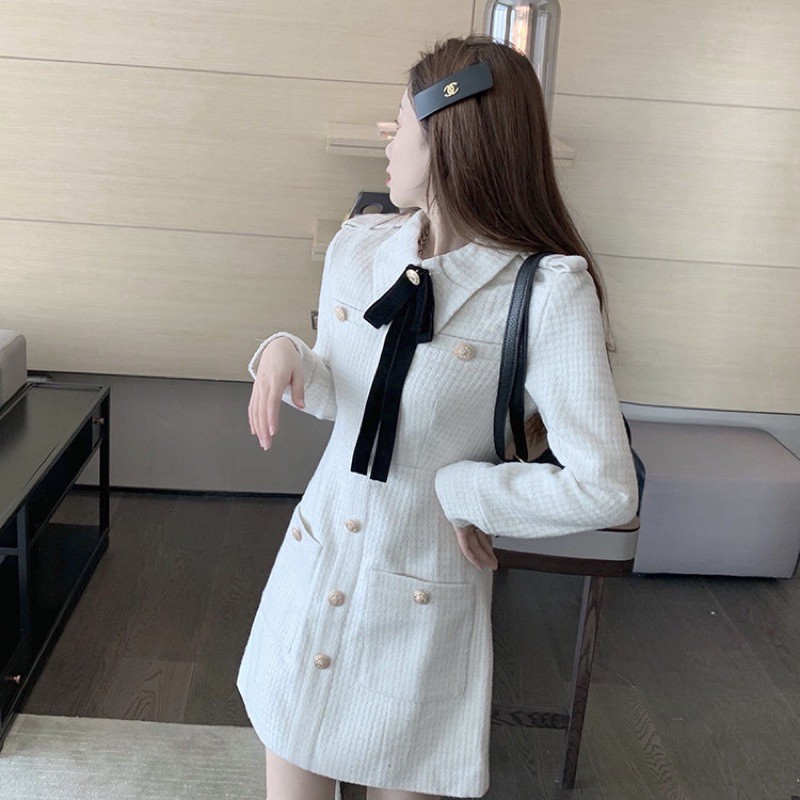 Đầm dạ tiểu thư thắt nơ koreastyle